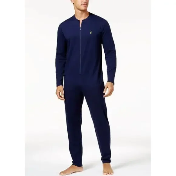 POLO Ralph Lauren One Piece Pajamas Cotton Zip Front Cozy Loungewear Holiday - Picture 2 of 12